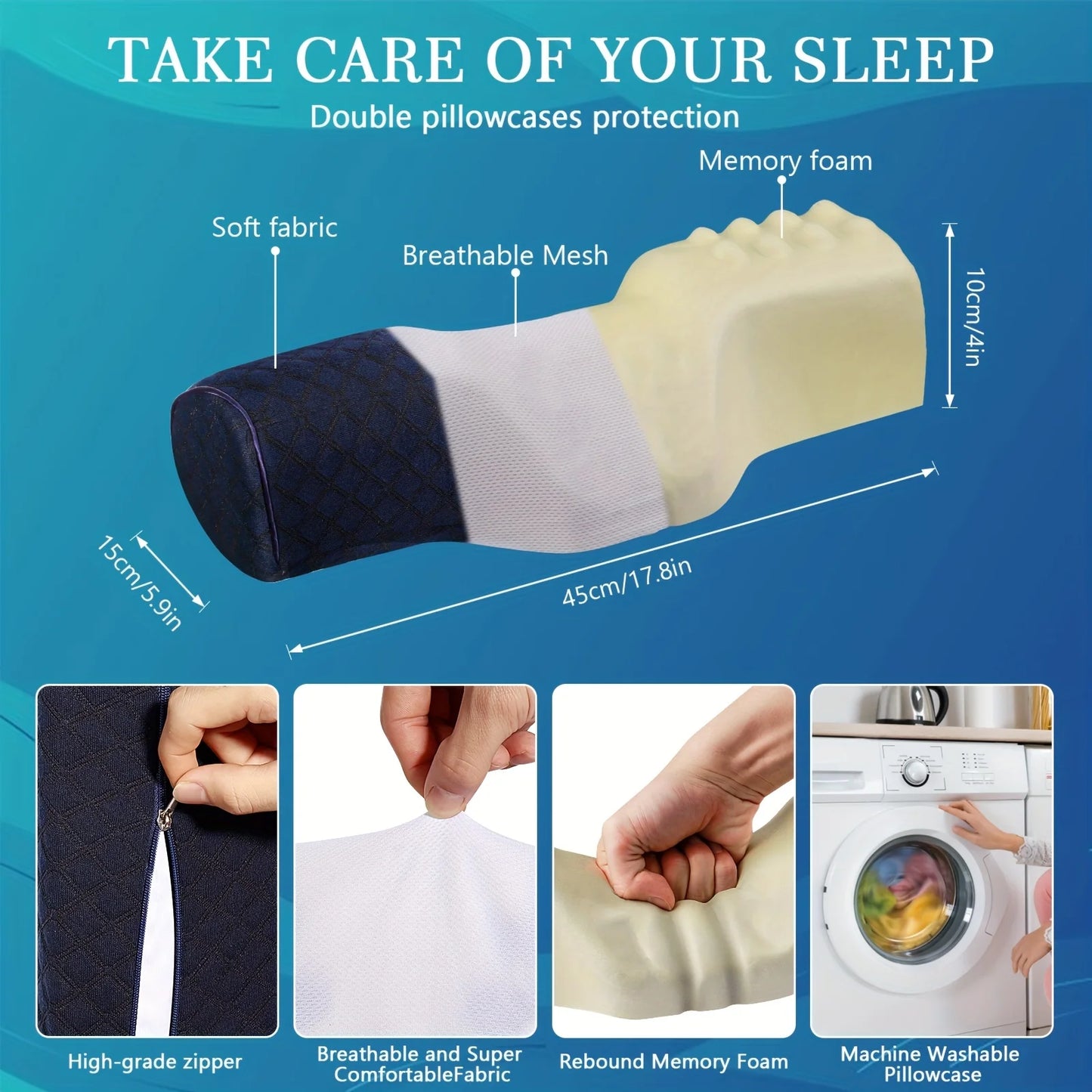 Orthopedic Memory Foam Neck Pillow – Cervical Support, Breathable & Washable, Perfect for All Sleepers
