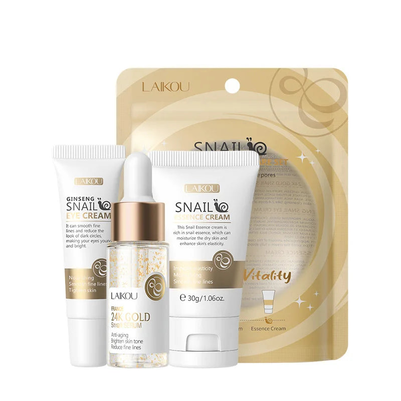 LAIKOU 3pcs Vitamin C & 24K Gold Sakura Skincare Set — Moisturizing Face Cream, Serum & Eye Cream, Anti-Wrinkle Face Care Kit