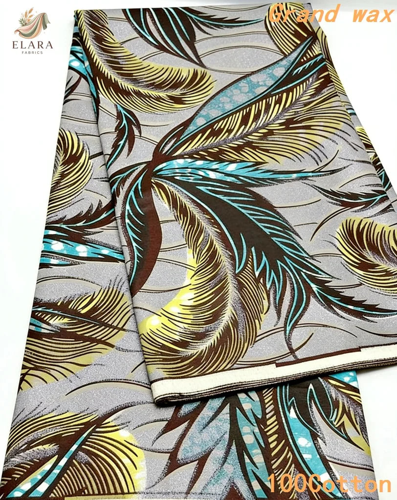 Grand Super African Wax Fabric - 100% Cotton Nigerian Glitter Glam Gold Ankara Print for Sewing