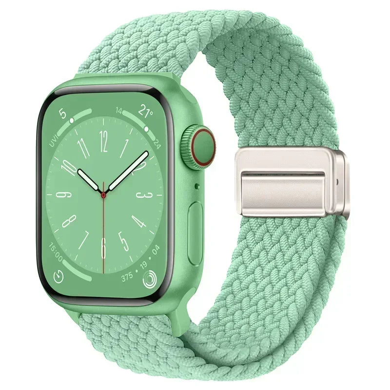 Nylon Braided Loop Apple Watch Band – Magnetic Metal Bracelet Strap for Ultra 2, Series 3–9 & SE (40mm–49mm) Adjustable Wristband
