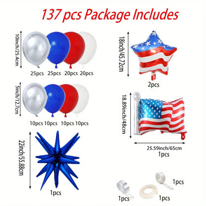 137PCS Independence Day Balloon Set – American Flag Foil & Latex Balloons for July 4th Patriotic Party Decorations