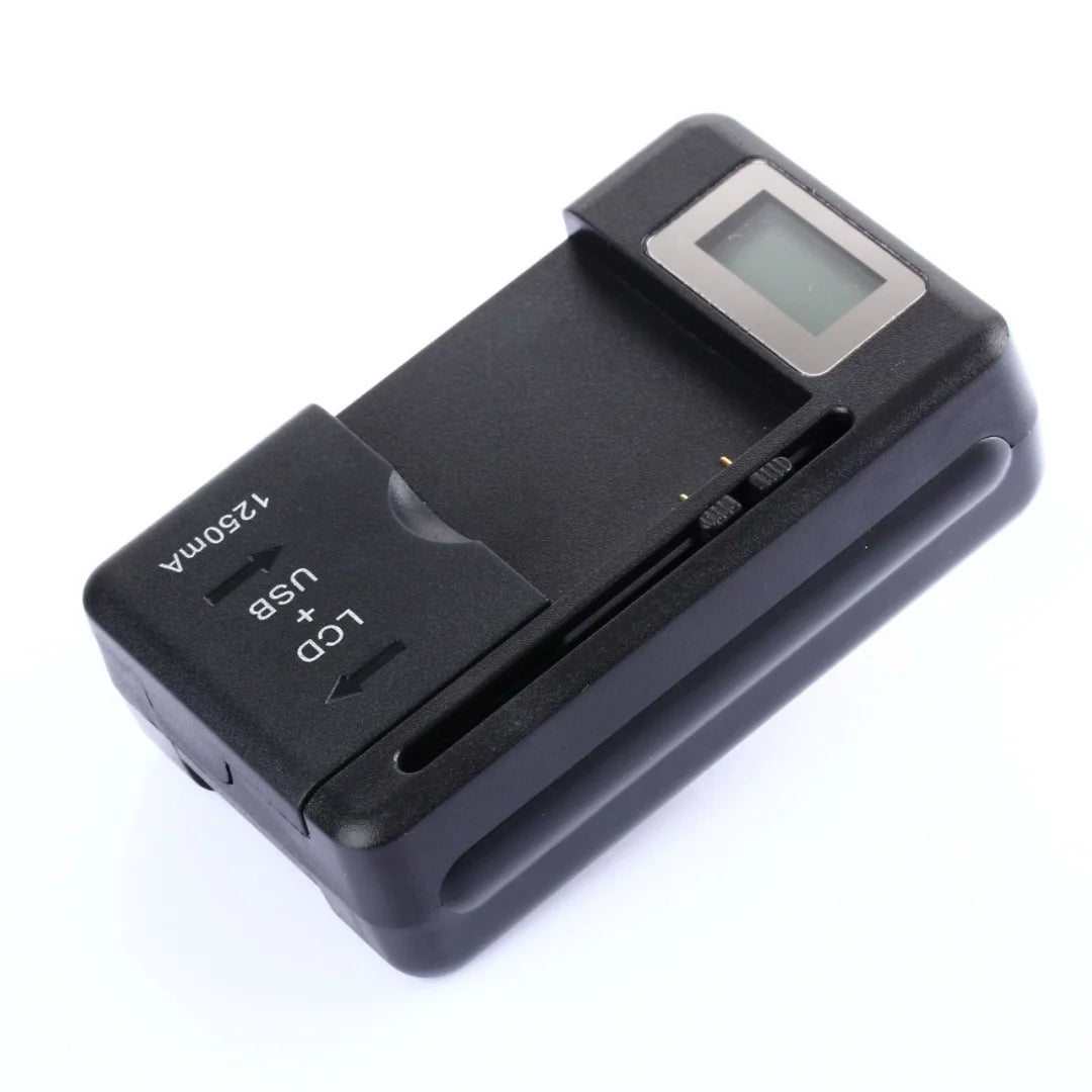 Universal Car Mobile Battery Charger - EU/US Plug with LCD Indicator Screen & USB Port for Phone Battery Charging