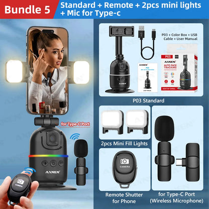 Smart Auto Face Tracking AI Gimbal – 360° Desktop Vlog Stabilizer for Smartphone & Action Camera (Tripod Optional)