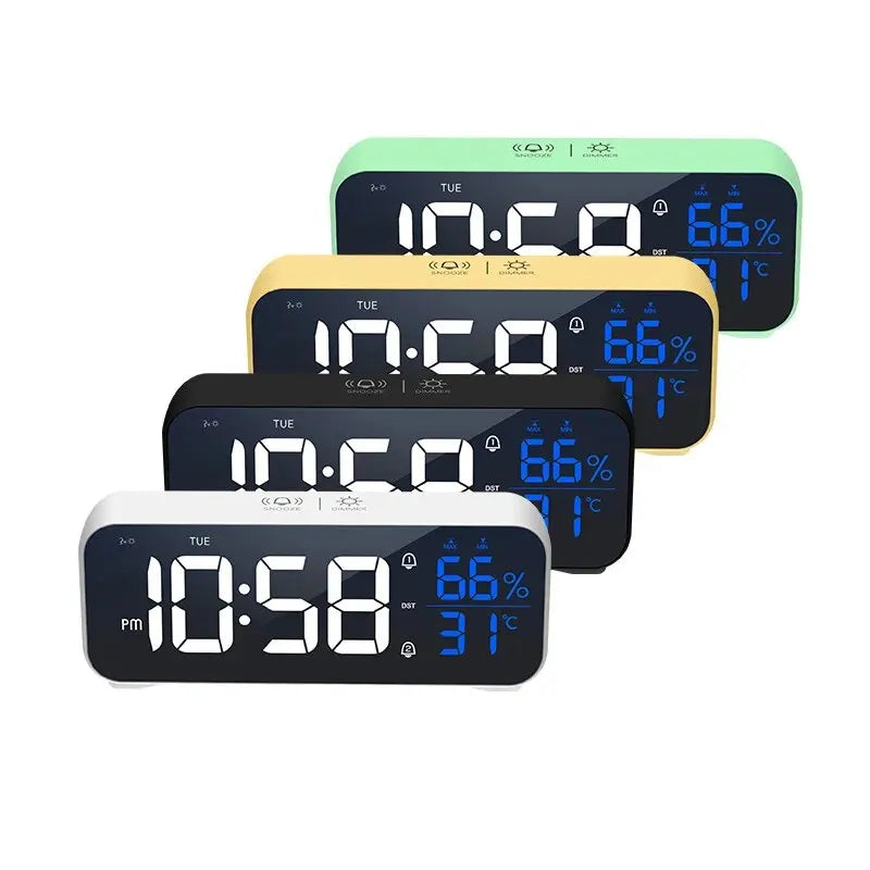 Music LED Digital Alarm Clock: Voice Control, Temperature Humidity Display - Desktop Home Table Decoration, Built-in 1200mAh Battery