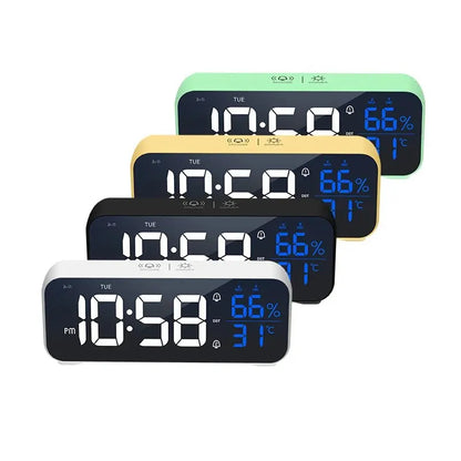 Music LED Digital Alarm Clock: Voice Control, Temperature Humidity Display - Desktop Home Table Decoration, Built-in 1200mAh Battery