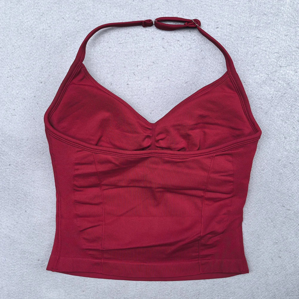 Women’s Adjustable Strappy Sports Top Open Back Gym Yoga Crop Top with Built-in Fastener Fitness Workout Wear