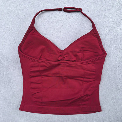 Women’s Adjustable Strappy Sports Top Open Back Gym Yoga Crop Top with Built-in Fastener Fitness Workout Wear