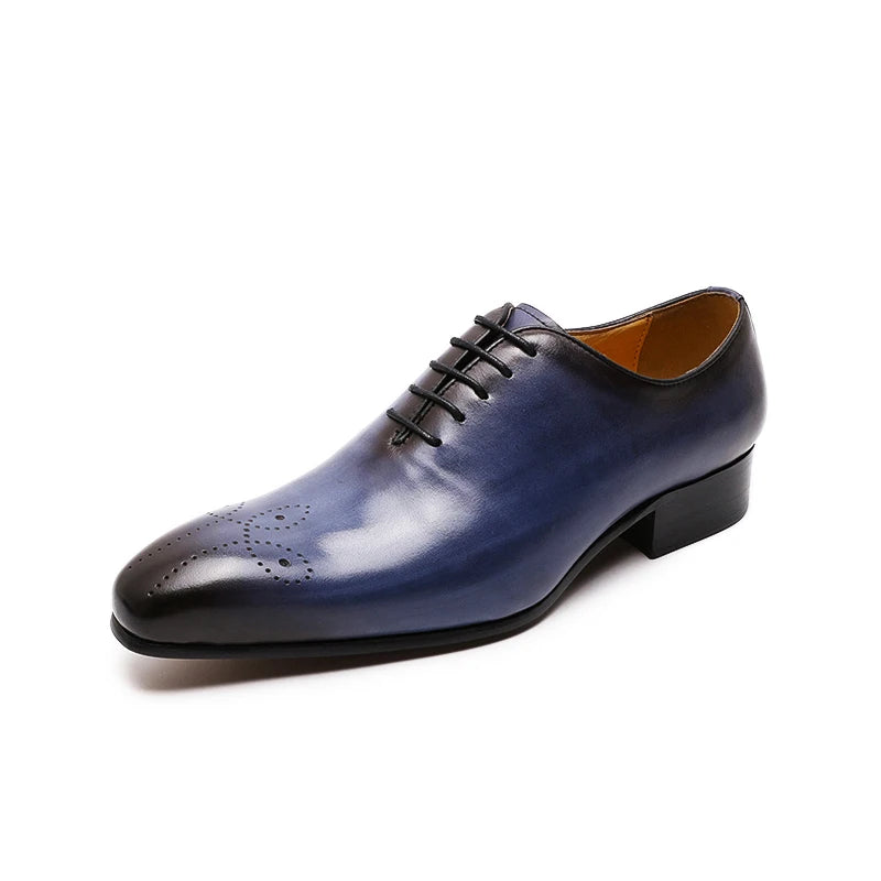 Men’s Genuine Leather Oxford Shoes - Whole Cut Pointed Toe Lace-Up Formal Business and Wedding Dress Shoes