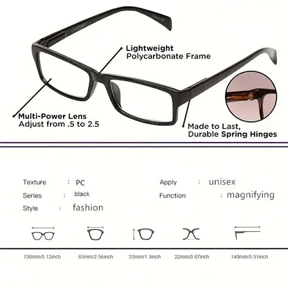 Multifocal Reading Glasses - Auto-Adjusting Bifocal Readers for Women & Men
