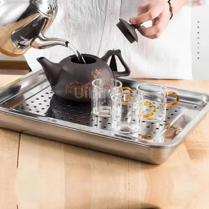Stainless Steel Kung Fu Tea Tray with Drainage Drawer – Tea Ceremony Water Storage Board Table for Tea Room Tools