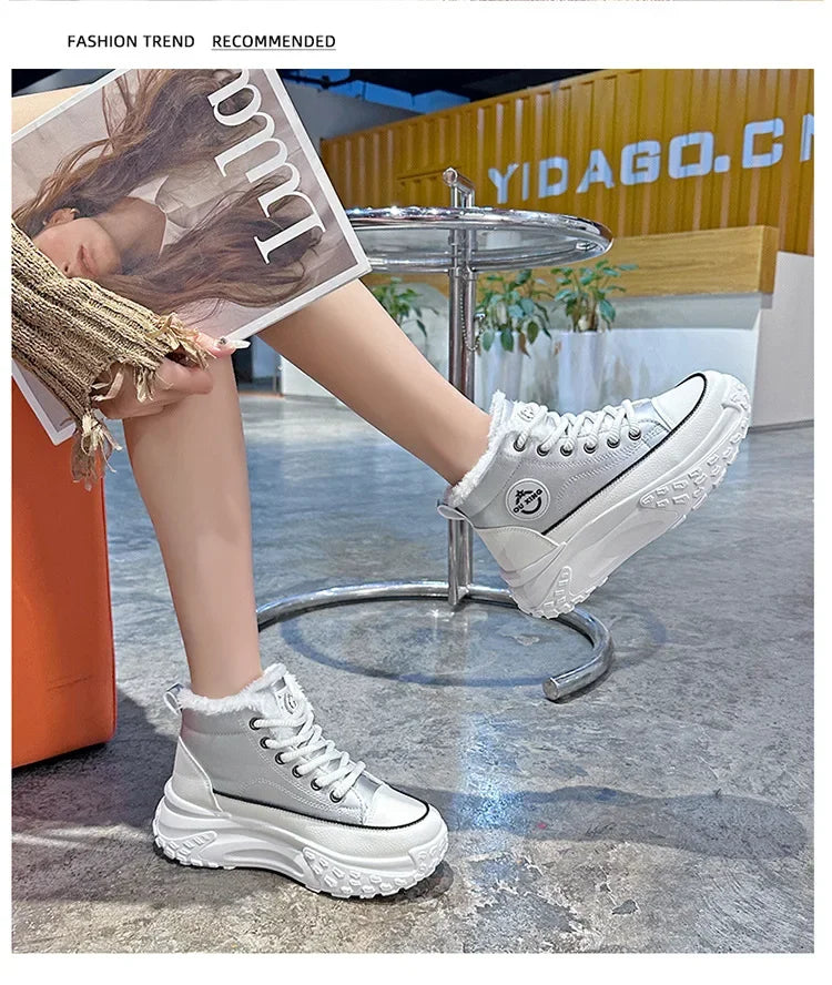 Women's Winter 2023 Flat Boots – Fleece-Lined High-Top Warm Cotton Shoes Hx-Q037