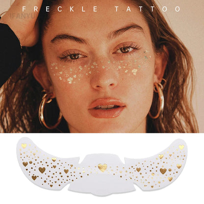 6pcs Metallic Fake Freckles Temporary Tattoos — Gold & Silver Face Stickers for Makeup and Hot Stamping
