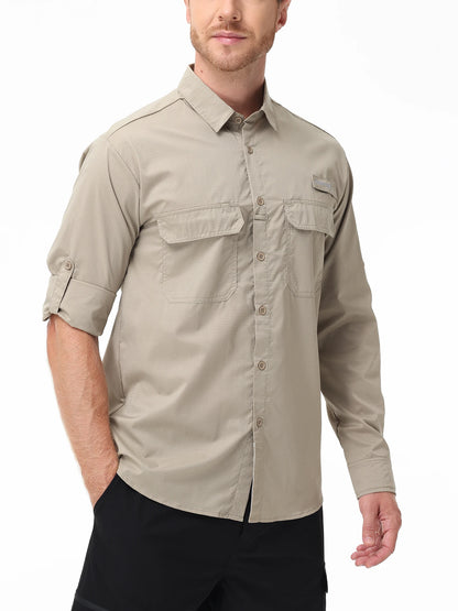 Men’s UPF 50+ Fishing Shirt - Lightweight Long Sleeve Tactical Button Down with Breathable Mesh Back