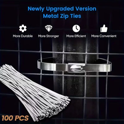 20-Pack 10-Inch Stainless Steel Zip Ties – Rustproof Heavy-Duty Cable Ties for Automotive, Machinery, and Outdoor Use