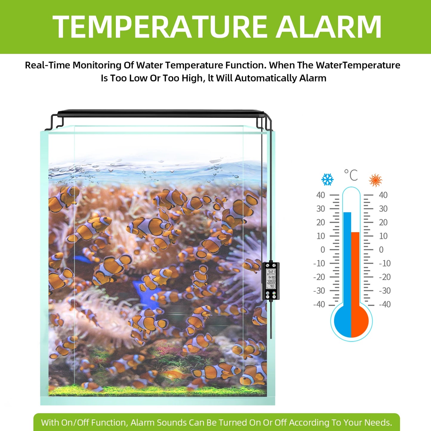 Full Spectrum Aquarium LED Light – 24/7 Lamp with Thermometer & Memory Function for Aquatic Plants