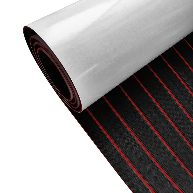 2400*450mm EVA Foam Faux Teak Boat Deck Mat – Waterproof Marine Flooring for Yachts, Motorboats & Pontoons in Brown/Black