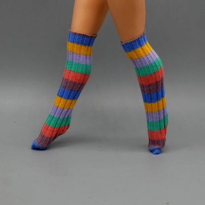 25CM Winter Doll Fishnet Stockings – Rainbow Striped Socks for Dolls, Girls’ Christmas Gift