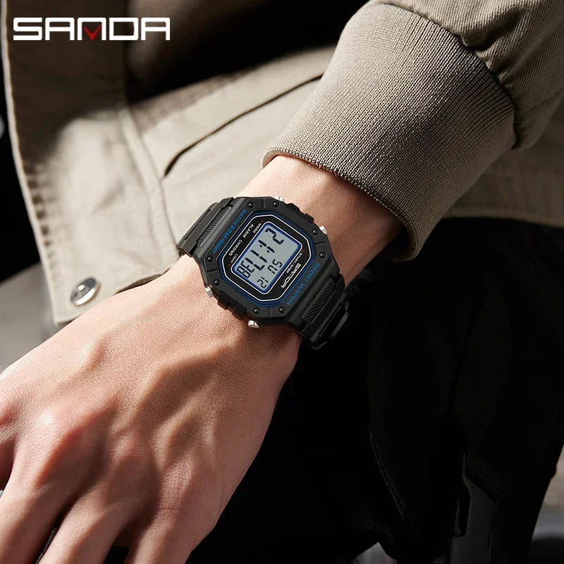 SANDA 2156 Military Digital Sports Watch for Men - Waterproof LED Display Wristwatch with Stopwatch and Oversized Dial