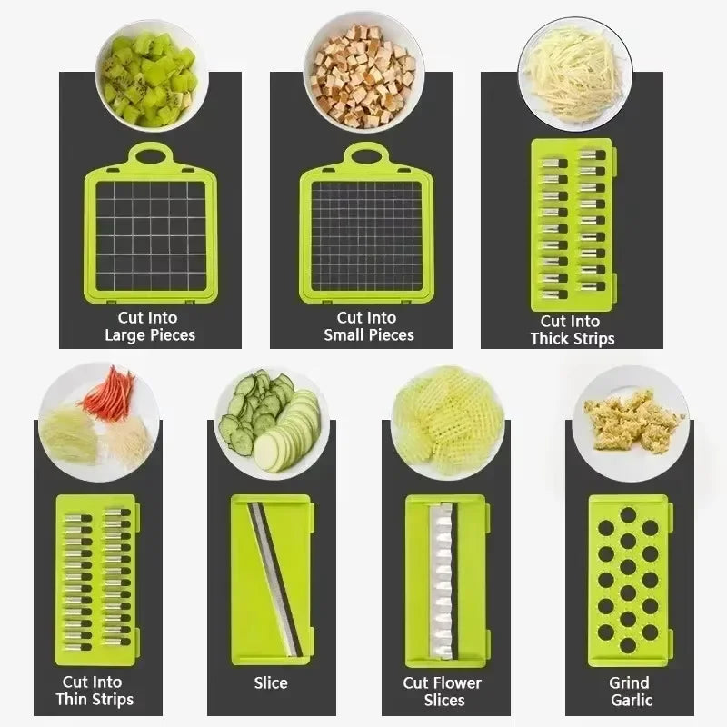 Multifunctional 14/16-in-1 Vegetable Chopper – Kitchen Food Grater, Slicer & Dicer with Handle
