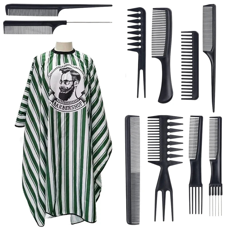 11pcs/15pcs Barber Salon Cloak Set – Adjustable Stylist Cape with Neck Buckle, Dust Removal Brush & Comb