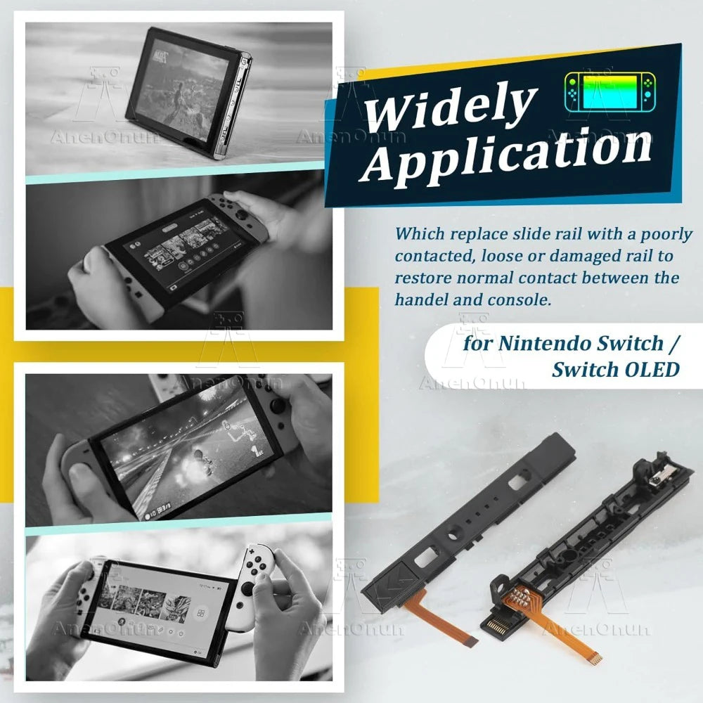 Switch JoyCon Slide Rail Repair Kit - Left & Right Replacement Rails with Sensor Flex Cable for Switch OLED Controllers