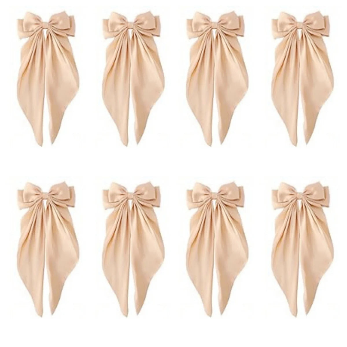 8 Ladies Satin Ribbon Bow Hair Clips – Oversized White, Pink, Red, Blue, Black Long Tail, Spring Clip for Ponytail Hair Accessories