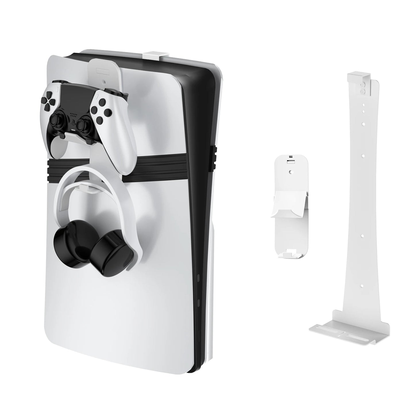 Steel Wall Mount Bracket for PS5 Slim – Stable Metal Wall Stand with Controller & Headphone Holder P5227
