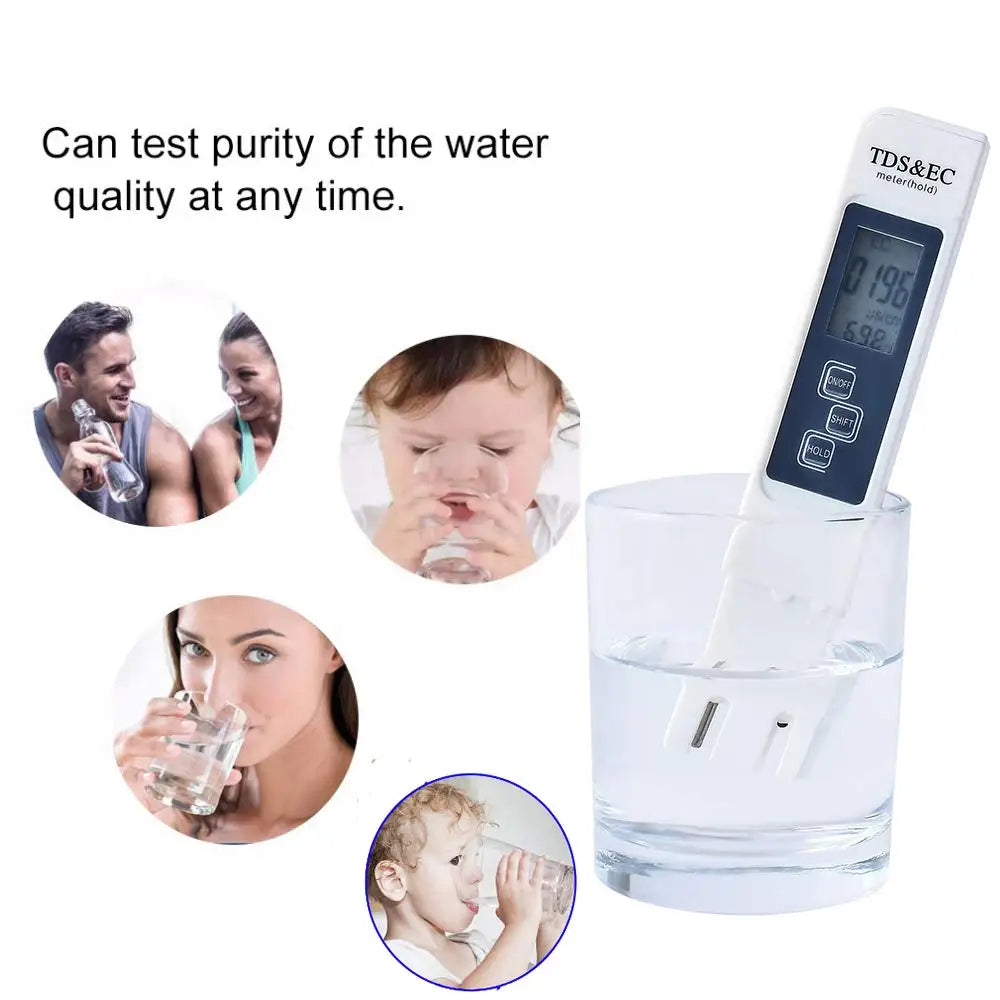 White Digital Water Quality Tester - TDS EC Meter, Multifunctional Water Purity & Temperature TEMP PPM Tester (0-9990 Range)