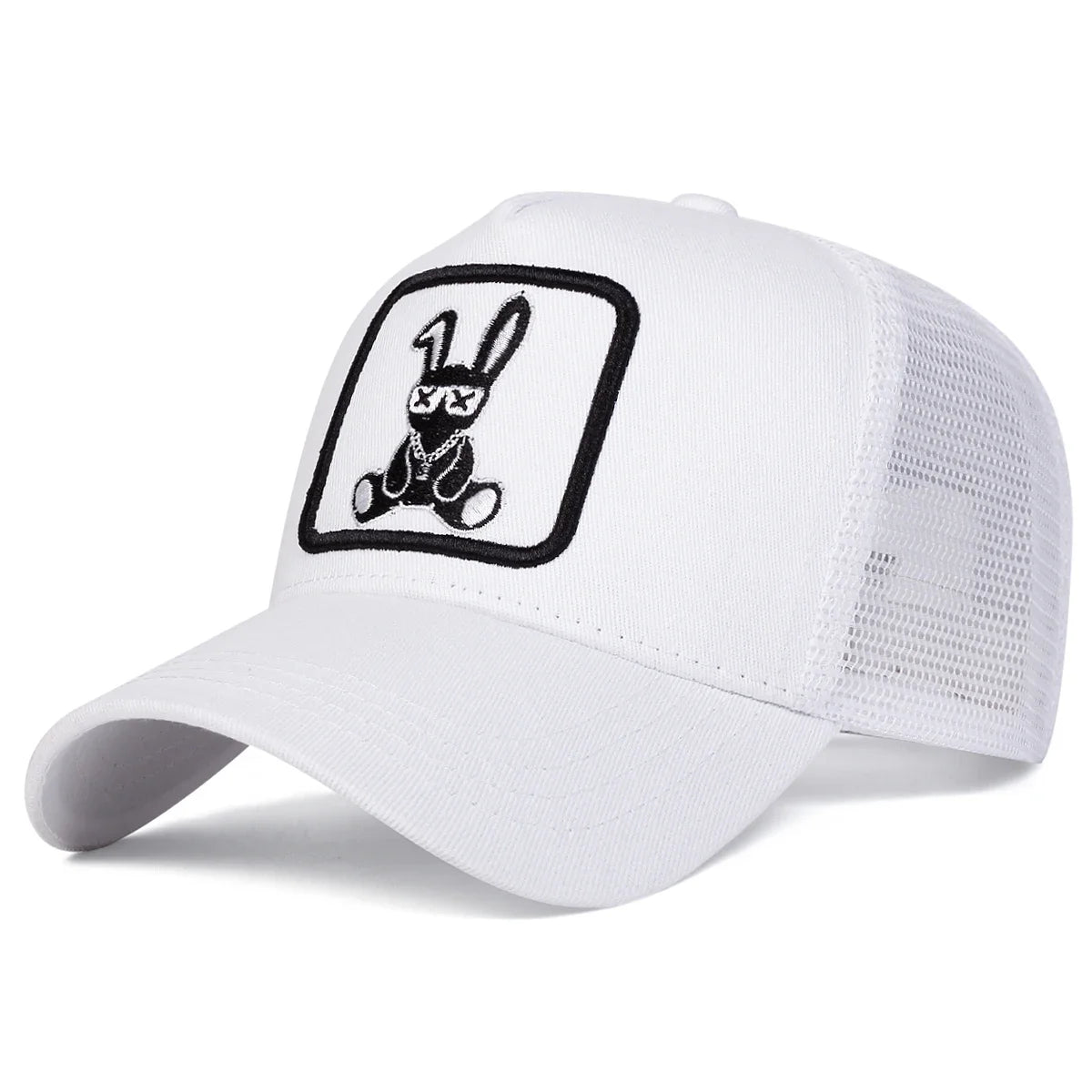 Cartoon Rabbit Embroidery Cap - Adjustable Mesh Baseball Hat with Sun Protection for Spring & Summer Outdoor Wear