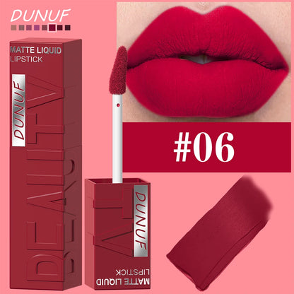 DUNUF Matte Velvet Lipstick - 8 Color Waterproof Plumping Square Tube Lip Gloss Makeup