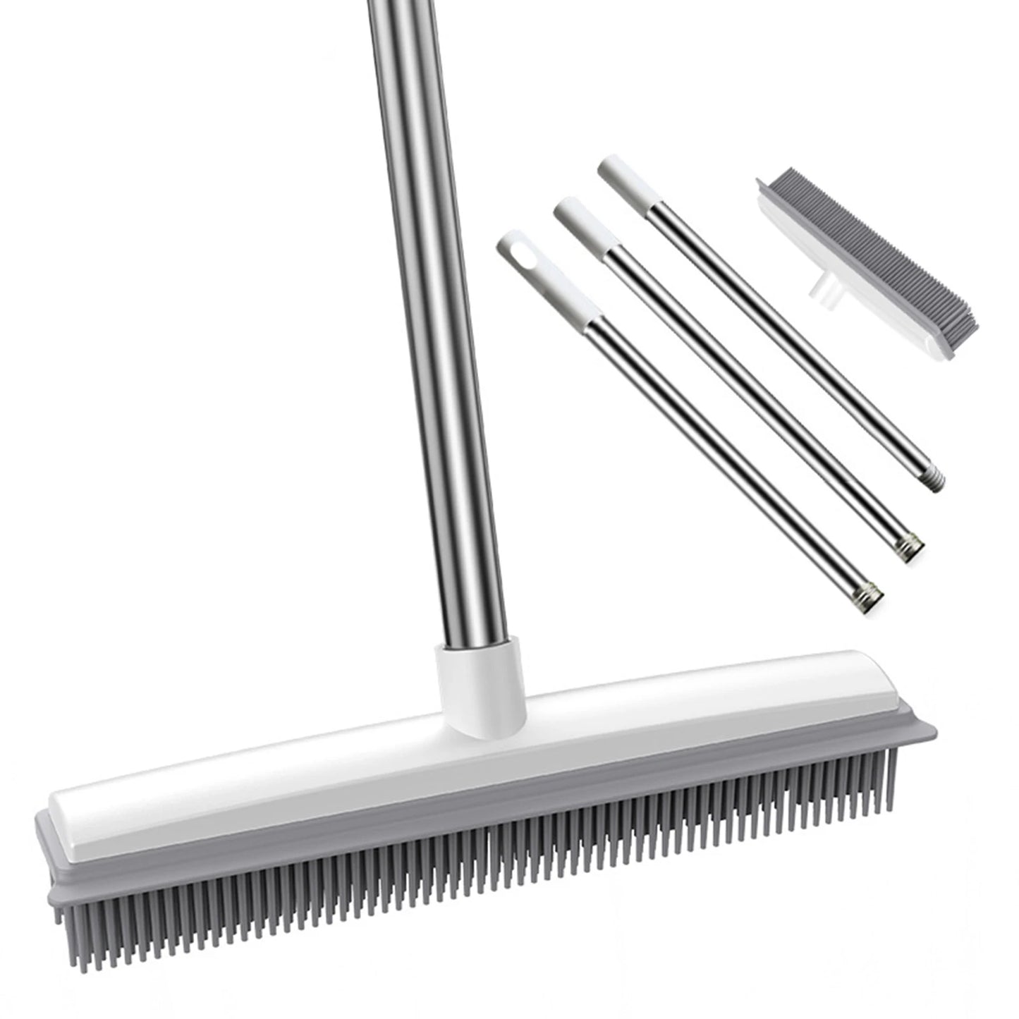Long Handle Rubber Broom: Pet Hair Remover with Squeegee - Ideal for Fluff Carpet and Hardwood Floors, No Scratch Guarantee