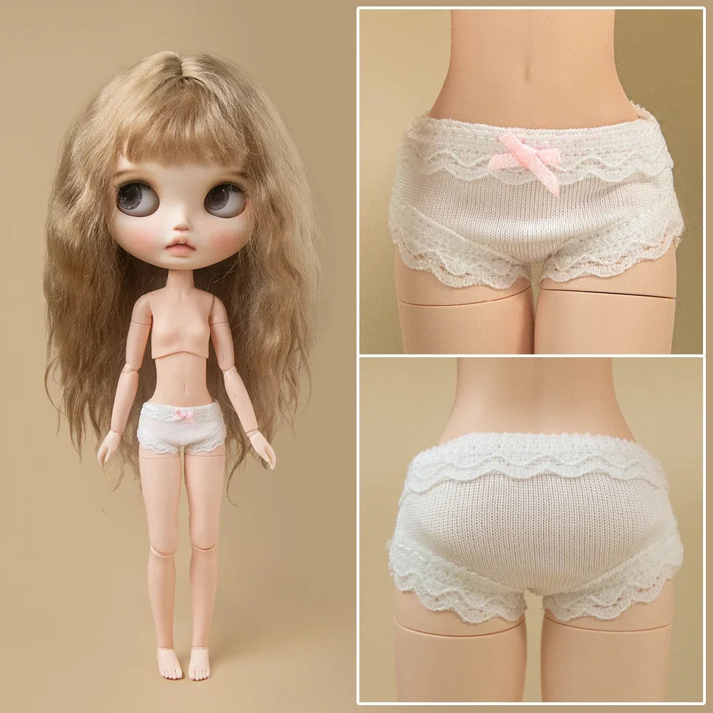 Blythe Doll Panties – Cute Pink Bow Lace Leggings & White Pants for Ymy, Licca, Azone, Ob22/24/27 Dolls, Doll Clothes Accessories