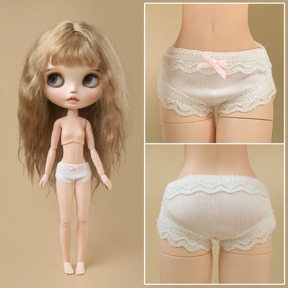 Blythe Doll Panties – Cute Pink Bow Lace Leggings & White Pants for Ymy, Licca, Azone, Ob22/24/27 Dolls, Doll Clothes Accessories