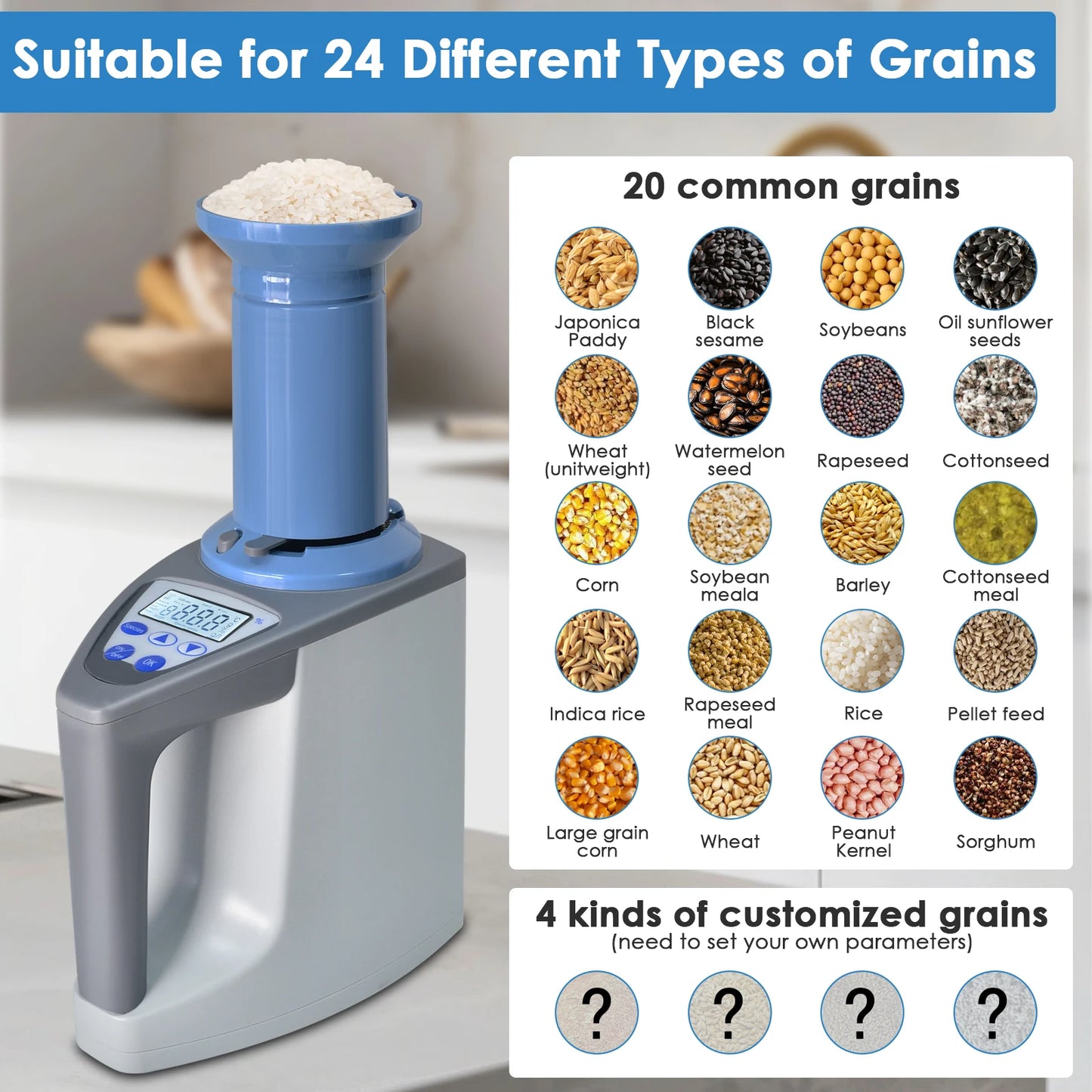 Grain Moisture Meter – LCD Moisture Tester for 20+ Grains with Weight, Density & Temperature Measurement