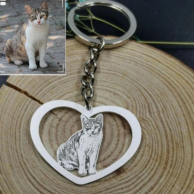 Personalized Pet Photo Necklace — Custom Engraved Dog & Cat Pendant, Handmade Memory Jewelry Keychain Gift
