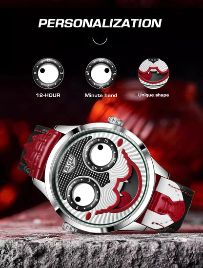 LIGE 2025 Men’s Creative Clown Quartz Watch – Waterproof Leather Strap Joker Fashion Wristwatch