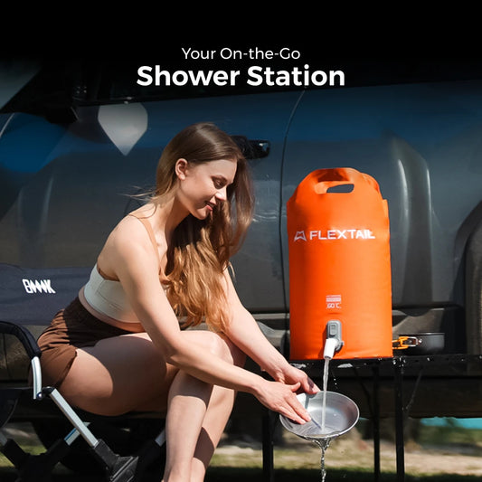 FLEXTAIL Tiny 20L Shower Bucket – Outdoor Water Reservoir with Built-In Pump, Automatic Dispensing & Two-Speed Control