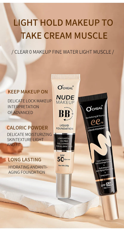 Ocheal 30g BB/CC Sunscreen Cream SPF 50/PA+++ – Anti-Aging, Long-Lasting Full Coverage Facial Foundation