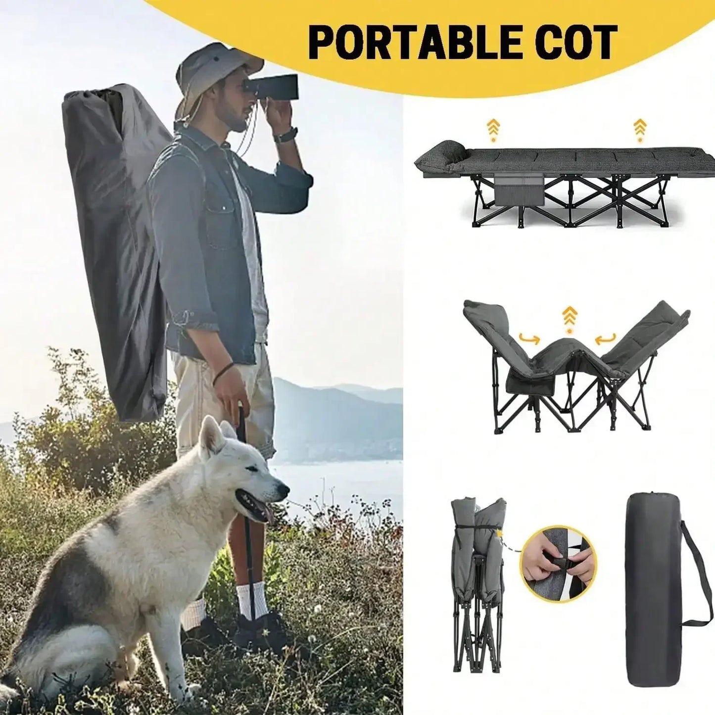 Premium Portable Folding Camping Cot with Thick Pad – Heavy Duty Adult Travel Bed with Side Pockets for Hiking & Outdoor Use
