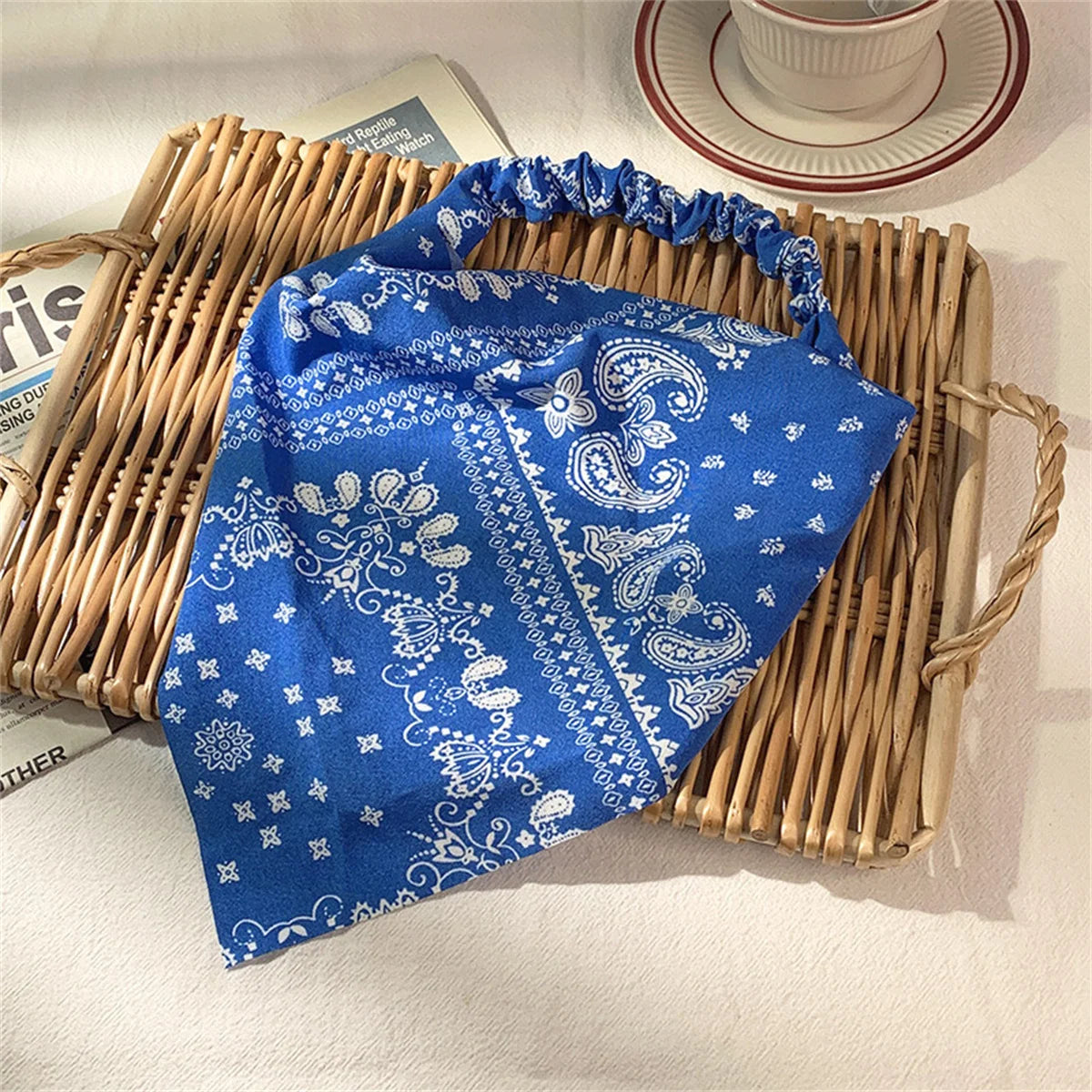 Retro Triangle Scarf Headband for Women - Breathable Elastic Fabric Hair Band