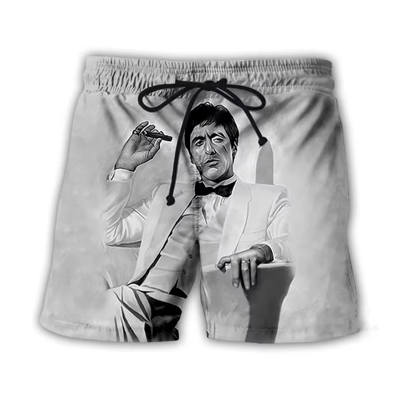 Men’s Scarface 3D Print Swim Shorts - Tony Montana Beach Board Trunks