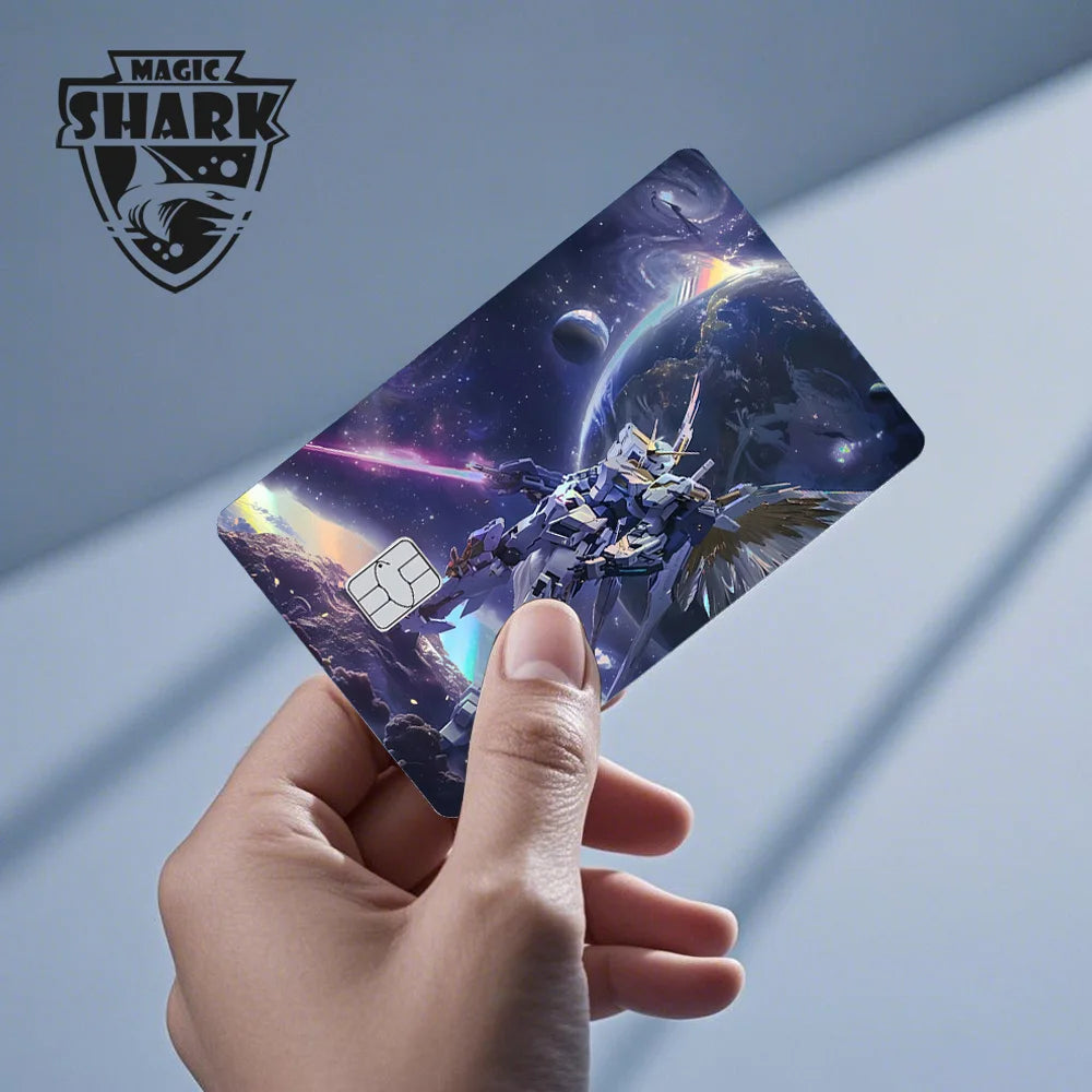 Holographic Robot and Shark Card Stickers - Laser Skin Film Decals for Debit, Credit, and Bank Cards