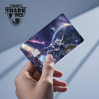 Holographic Robot and Shark Card Stickers - Laser Skin Film Decals for Debit, Credit, and Bank Cards