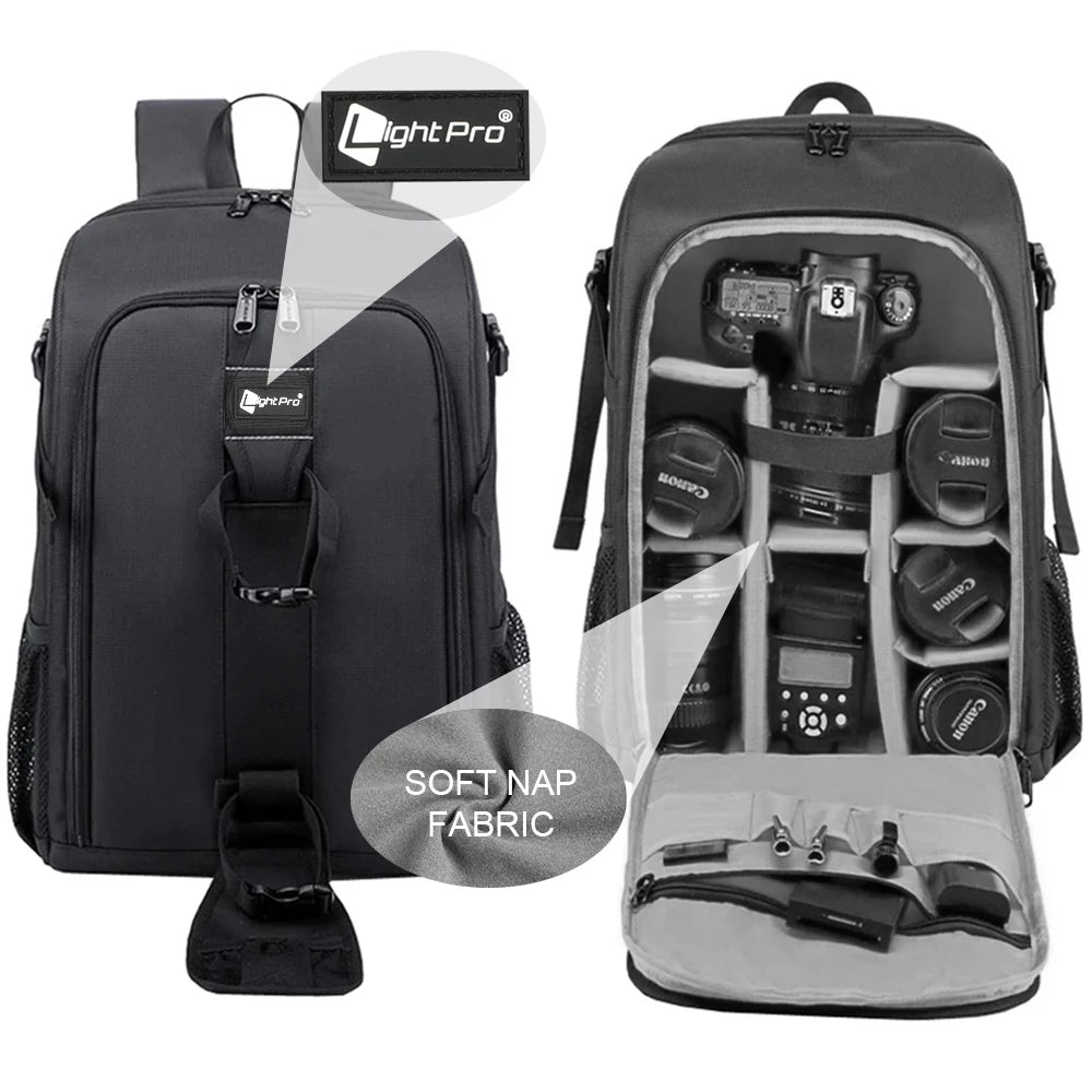 Large Waterproof Camera Backpack — DSLR & Video Tripod Bag with Rain Cover for Canon, Nikon, Sony, Pentax
