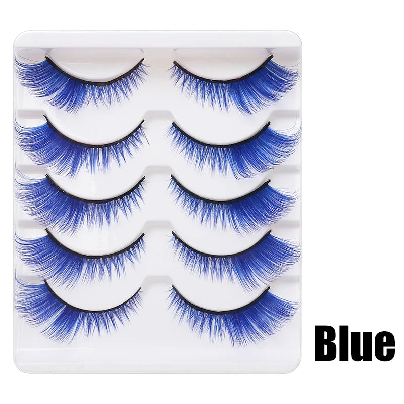 Colorful Halloween False Eyelashes – Blue, Red & Pink Cosplay Fake Lash Extensions for Makeup Looks