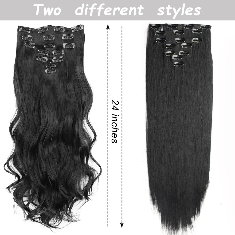 Women’s 7Pcs Hair Extensions with 16 Clips – Natural Black Straight Ombre Hairpiece