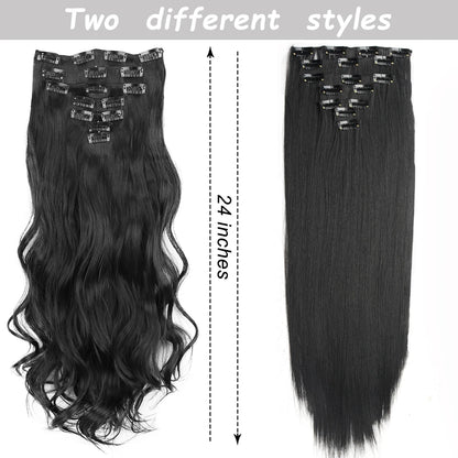 Women’s 7Pcs Hair Extensions with 16 Clips – Natural Black Straight Ombre Hairpiece