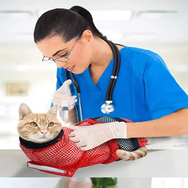 Cat Grooming Mesh Bathing Bag – Anti-Scratch, Anti-Bite, Nail Trimming & Restraint Cat Carrier, Anti-Escape Pet Bag