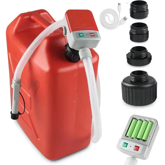Battery-Powered Fuel Transfer Pump – 3.2GPM Portable Liquid Pump with Auto-Stop Sensor, 51" Hose & 4 Tank Adapters