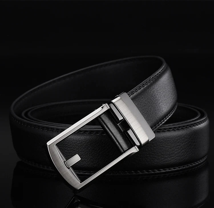 Men’s Top Quality Cowhide Leather Belt – Automatic Alloy Buckle Belt for Men